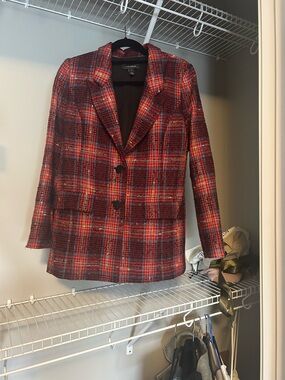Halogen Red Plaid Tweed Blazer